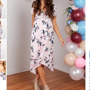 PinkBlush Pink Floral Hi-Low Maternity Wrap Dress